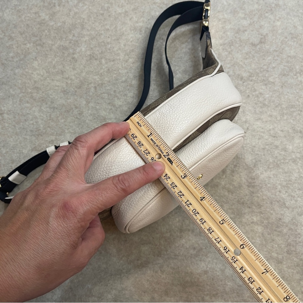 Coach Court Belt Bag in Signature Canvas Khaki and White Gold Hardware - Picture 13 of 17